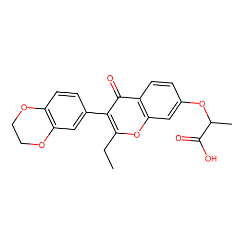 2-((3-(2,3-dihydrobenzo[b][1,4]dioxin-6-yl)-2-ethyl-4-oxo-4H-chromen-7-yl)oxy)propanoic acid structure