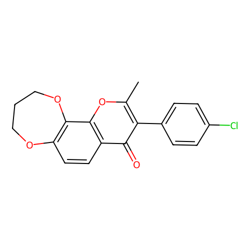 9-(4-chlorophenyl)-10-methyl-3,4-dihydro-[1,4]dioxepino[2,3-h]chromen-8(2H)-one structure