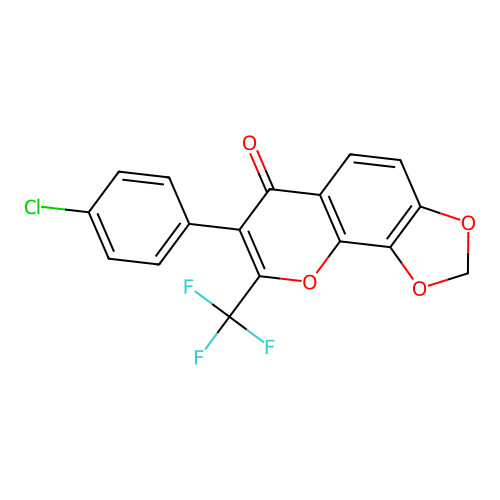7-(4-chlorophenyl)-8-(trifluoromethyl)-6H-[1,3]dioxolo[4,5-h]chromen-6-one structure