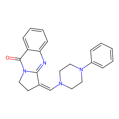 (Z)-3-((4-phenylpiperazin-1-yl)methylene)-2,3-dihydropyrrolo[2,1-b]quinazolin-9(1H)-one structure