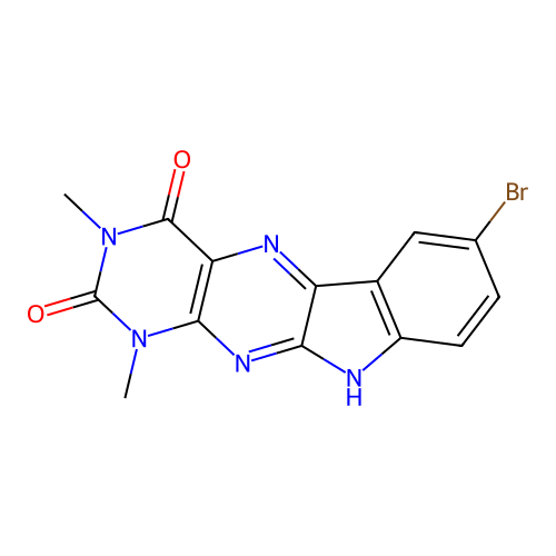 7-bromo-1,3-dimethyl-1H-indolo[3,2-g]pteridine-2,4(3H,10H)-dione structure