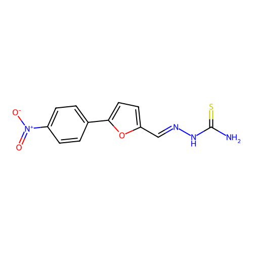 (2E)-2-{[5-(4-nitrophenyl)furan-2-yl]methylidene}hydrazinecarbothioamide structure