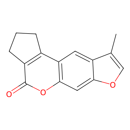 9-methyl-2,3-dihydrocyclopenta[c]furo[3,2-g]chromen-4(1H)-one structure