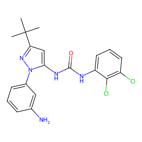 3-[1-(3-aminophenyl)-3-tert-butyl-1H-pyrazol-5-yl]-1-(2,3-dichlorophenyl)urea structure