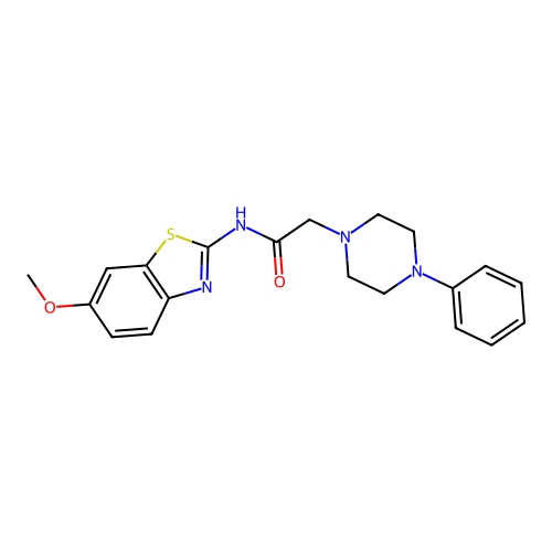 N-(6-methoxy-1,3-benzothiazol-2-yl)-2-(4-phenylpiperazin-1-yl)acetamide structure