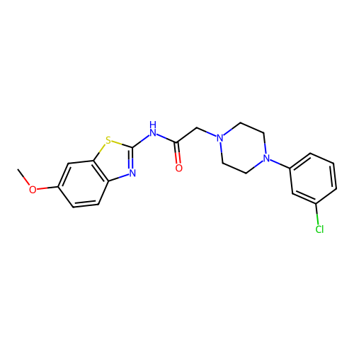 2-[4-(3-chlorophenyl)piperazinyl]-N-(6-methoxybenzothiazol-2-yl)acetamide structure