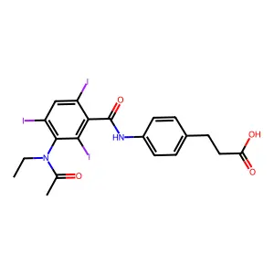 Hydrocinnamic acid, p-(3-(N-ethylacetamido)-2,4,6-triiodobenzamido)- structure
