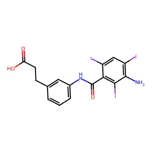 Hydrocinnamic acid, m-(3-amino-2,4,6-triiodobenzamido)- structure