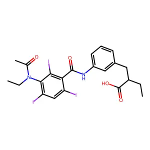 Hydrocinnamic acid, m-(3-(N-ethylacetamido)-2,4,6-triiodobenzamido)-alpha-ethyl- structure