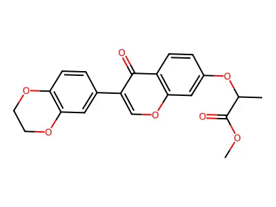methyl 2-{[3-(2,3-dihydro-1,4-benzodioxin-6-yl)-4-oxo-4H-chromen-7-yl]oxy}propanoate structure