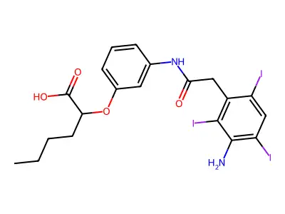 Hexanoic acid, 2-(m-(2-(3-amino-2,4,6-triiodophenyl)acetamido)phenoxy)- structure