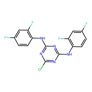 6-chloro-N,N'-bis(2,4-difluorophenyl)-1,3,5-triazine-2,4-diamine structure