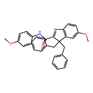 3,3-dibenzyl-5-methoxy-N-(4-methoxyphenyl)indole-2-carboxamide structure