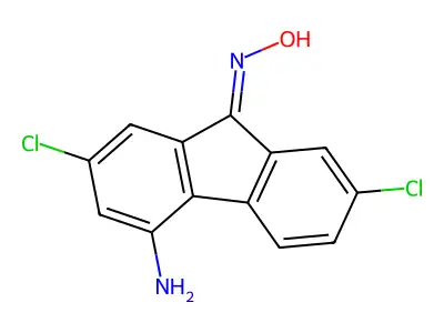 N-(4-amino-2,7-dichlorofluoren-9-ylidene)hydroxylamine structure