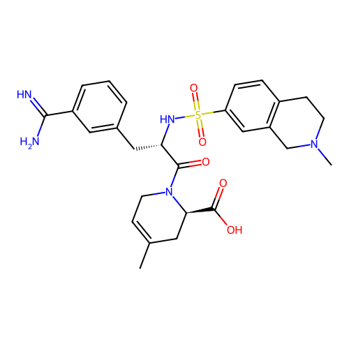 (2R)-1-((2S)-3-(4-(Aminoiminomethyl)phenyl)-1-oxo-2-(((1,2,3,4-tetrahydro-2-methyl-7-isoquinolinyl)sulfonyl)amino)propyl)-1,2,5,6-tetrahydro-4-methyl-2-pyridinecarboxylic acid structure