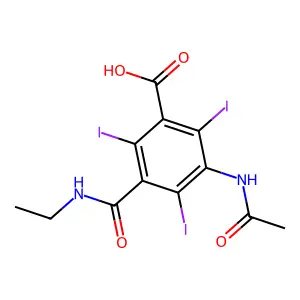 3-Acetamido-5-(ethylcarbamoyl)-2,4,6-triiodobenzoic acid structure