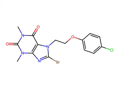 8-bromo-7-[2-(4-chlorophenoxy)ethyl]-1,3-dimethyl-2,3,6,7-tetrahydro-1H-purine-2,6-dione structure