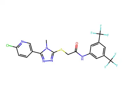 N1-[3,5-di(trifluoromethyl)phenyl]-2-{[5-(6-chloro-3-pyridyl)-4-methyl-4H-1,2,4-triazol-3-yl]thio}acetamide structure