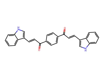 (E)-3-(1H-indol-3-yl)-1-[4-[(E)-3-(1H-indol-3-yl)prop-2-enoyl]phenyl]prop-2-en-1-one structure