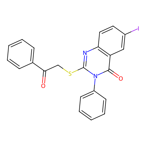 6-iodo-2-[(2-oxo-2-phenylethyl)sulfanyl]-3-phenylquinazolin-4(3H)-one structure
