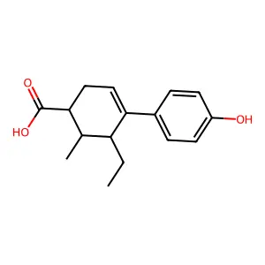 5-Ethyl-4-(4-hydroxyphenyl)-6-methylcyclohex-3-ene-1-carboxylic acid structure