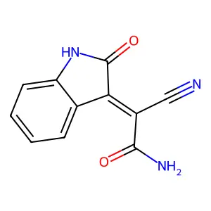 (2E)-2-cyano-2-(2-oxo-1,2-dihydro-3H-indol-3-ylidene)ethanamide structure