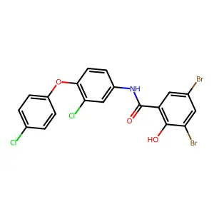 3,5-dibromo-N-[3-chloro-4-(4-chlorophenoxy)phenyl]-2-hydroxybenzamide structure