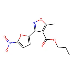 4-Isoxazolecarboxylic acid, 5-methyl-3-(5-nitro-2-furyl)-, propyl ester structure