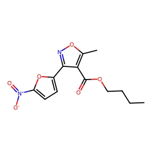 4-Isoxazolecarboxylic acid, 5-methyl-3-(5-nitro-2-furyl)-, butyl ester structure