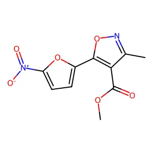 4-Isoxazolecarboxylic acid, 3-methyl-5-(5-nitro-2-furyl)-, methyl ester structure