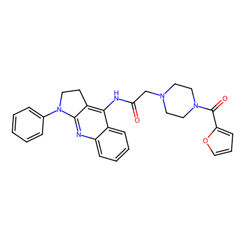 2-[4-(2-furoyl)-1-piperazinyl]-N-(1-phenyl-2,3-dihydro-1H-pyrrolo[2,3-b]quinolin-4-yl)acetamide structure