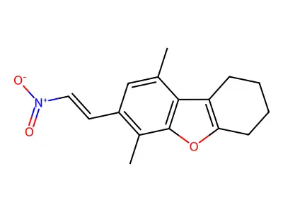 Dibenzofuran,1,2,3,4-tetrahydro-6,9-dimethyl-7-(2-nitroethenyl)- structure