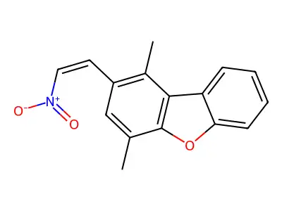 Dibenzofuran,1,4-dimethyl-2-(2-nitroethenyl)- structure