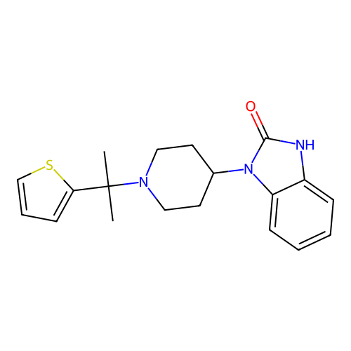 1-(1-(2-(thiophen-2-yl)propan-2-yl)piperidin-4-yl)-1H-benzo[d]imidazol-2(3H)-one structure