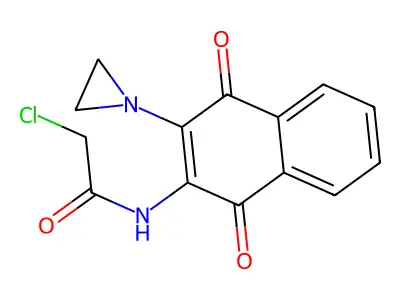 N-[3-(aziridin-1-yl)-1,4-dioxonaphthalen-2-yl]-2-chloroacetamide structure