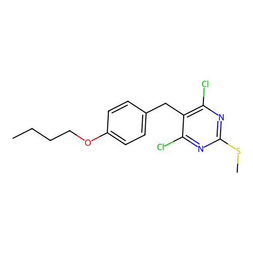 5-[(4-Butoxyphenyl)methyl]-4,6-dichloro-2-(methylsulfanyl)pyrimidine structure