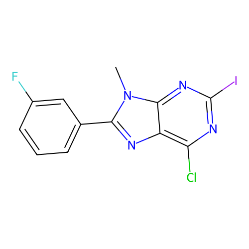 6-chloro-8-(3-fluorophenyl)-2-iodo-9-methyl-9H-purine structure