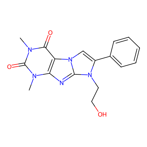 8-(2-hydroxyethyl)-1,3-dimethyl-7-phenyl-1H-imidazo[2,1-f]purine-2,4(3H,8H)-dione structure