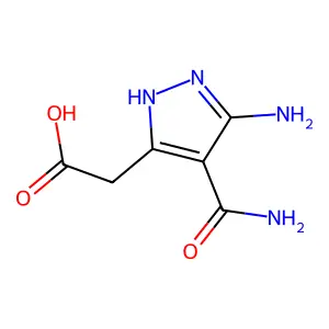 5-amino-4-(aminocarbonyl)-1H-pyrazole-3-acetic acid structure