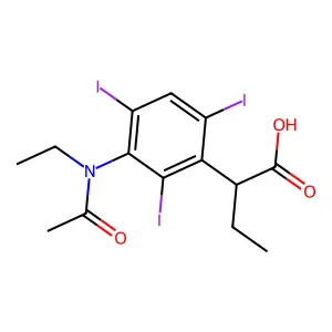 Butyric acid, 2-(3-(N-ethylacetamido)-2,4,6-triiodophenyl)- structure