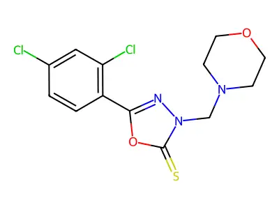 5-(2,4-dichlorophenyl)-3-(morpholin-4-ylmethyl)-1,3,4-oxadiazole-2(3H)-thione structure