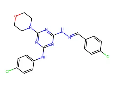 4-N-(4-chlorophenyl)-2-N-[(E)-(4-chlorophenyl)methylideneamino]-6-morpholin-4-yl-1,3,5-triazine-2,4-diamine structure
