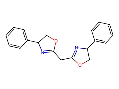 (4R)-4-phenyl-2-[[(4R)-4-phenyl-4,5-dihydro-1,3-oxazol-2-yl]methyl]-4,5-dihydro-1,3-oxazole structure