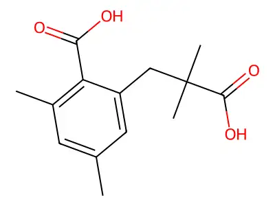 2-(2-Carboxy-2-methylpropyl)-4,6-dimethylbenzoic acid structure