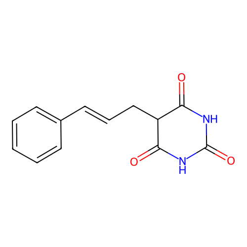 5-[(2E)-3-phenylprop-2-en-1-yl]pyrimidine-2,4,6(1H,3H,5H)-trione structure