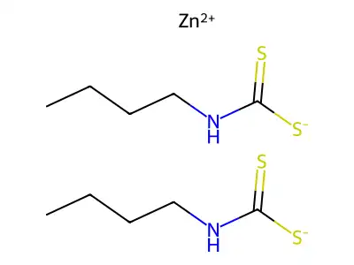 Bis(butyldithiocarbamato-S,S')zinc structure