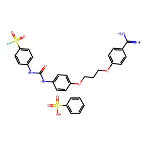 benzenesulfonic acid; 4-[[4-[3-(4-carbamimidoylphenoxy)propoxy]phenyl]carbamoylamino]benzenesulfonyl fluoride structure