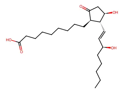 9-oxo-11R,15S-dihydroxy-1a,1b-dihomo-13E-prostaenoic acid structure