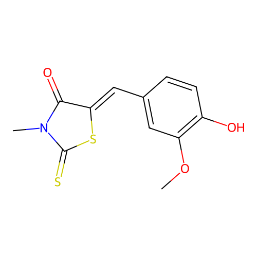 (5Z)-5-(4-hydroxy-3-methoxybenzylidene)-3-methyl-2-thioxo-1,3-thiazolidin-4-one structure