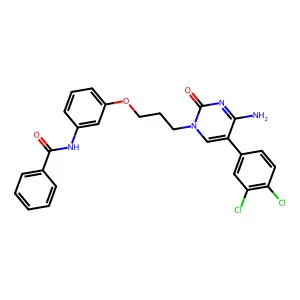 N-[3-[3-[4-amino-5-(3,4-dichlorophenyl)-2-oxopyrimidin-1-yl]propoxy]phenyl]benzamide structure